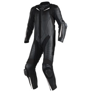 MOTORBIKE LEATHER SUIT BIKER'S MOTORCYCLE LEATHER SUIT BLACK COLOR White Strip