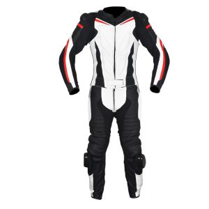 MOTORBIKE LEATHER SUIT MEN'S BIKER MOTORCYCLE LEATHER SUIT Black and White Color